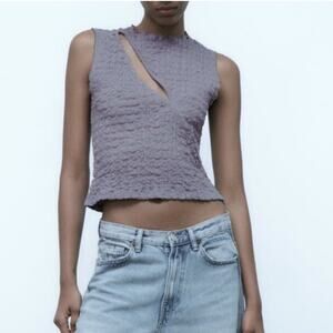 Zara Lavender Textured Cut Out Tee